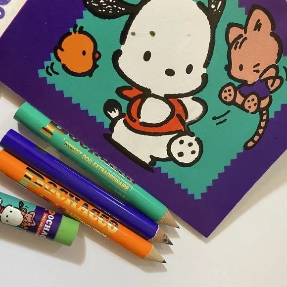Vintage Sanrio Pochacco 1989 1995 Mini Stationery Set Pencils Notepad Ruler - Picture 3 of 8